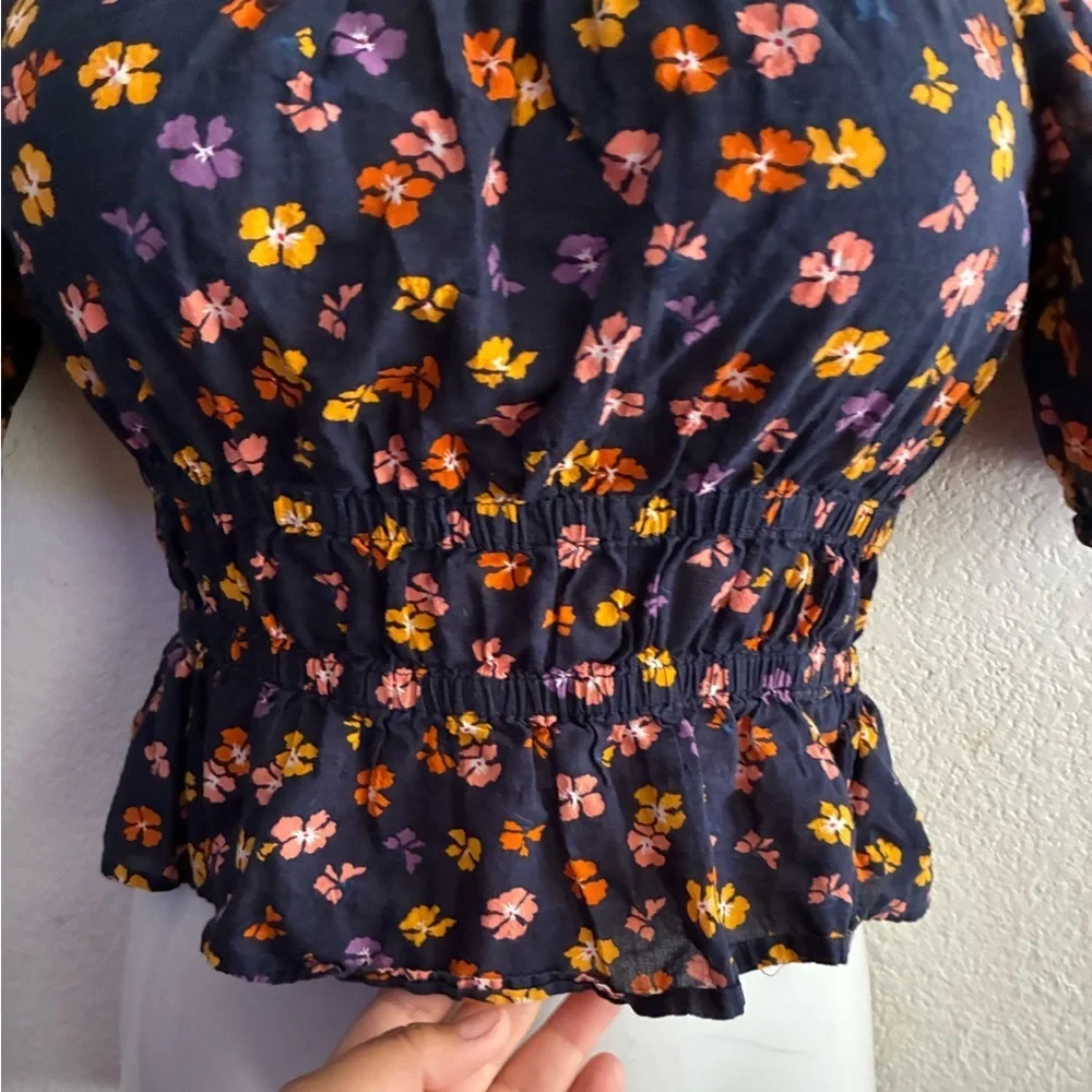 Madewell  Puff-Sleeve Square Neck Smocked-Waist in Aloha Floral Crop Top S